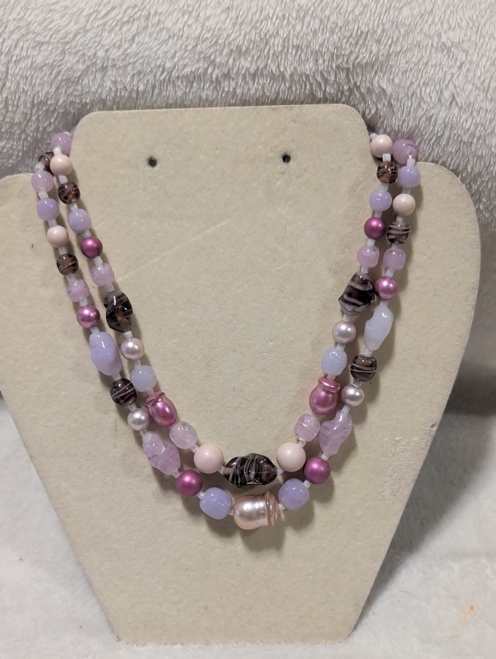 BOHO Whimsigoth Purple Mixed Bead Double Strand Necklace Japan